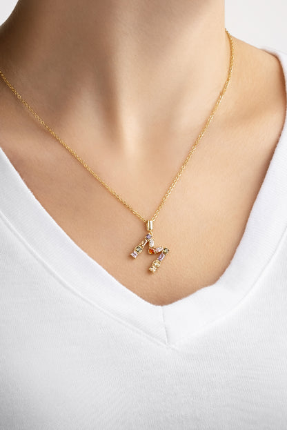 Mini M Harfi Günışığı Renkli 18 Ayar Sarı Altın Kaplama Gümüş Kolye 07300141344