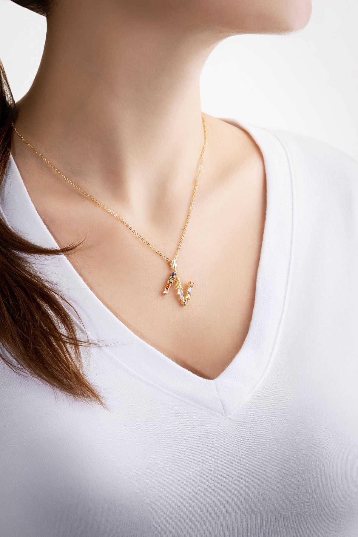 Mini N Harfi Günışığı Renkli 18 Ayar Sarı Altın Kaplama Gümüş Kolye 07300151344