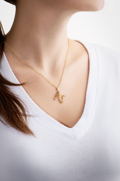 Mini N Harfi Günışığı Renkli 18 Ayar Sarı Altın Kaplama Gümüş Kolye 07300151344