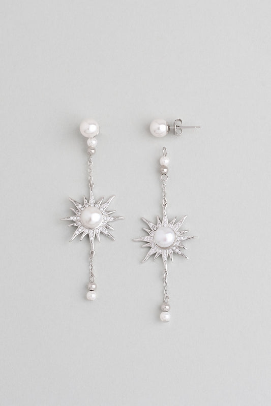 Mirasın Incisi 18 Ayar Beyaz Altın Kaplama Gümüş Güneş Küpe 07301246299