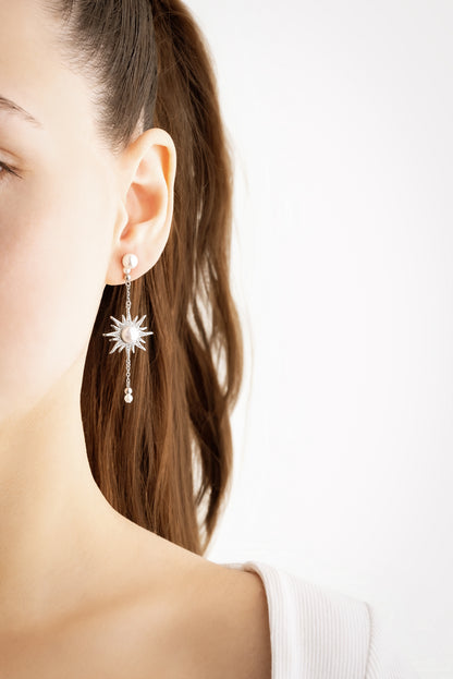 Mirasın Incisi 18 Ayar Beyaz Altın Kaplama Gümüş Güneş Küpe 07301246299