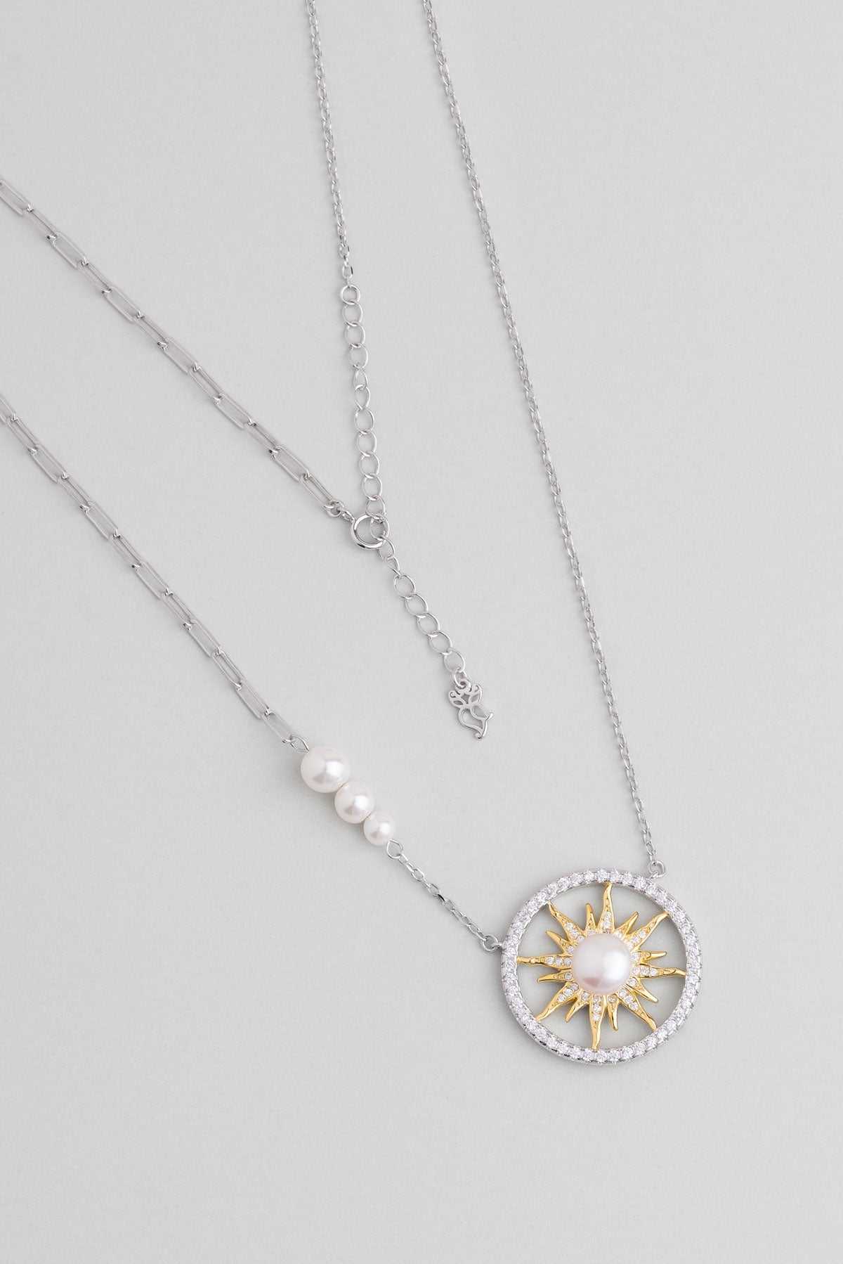 Mirasın Incisi 18 Ayar Beyaz Altın Kaplama 55 Cm Gümüş Güneş Kolye 07301266299