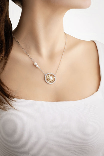 Mirasın Incisi 18 Ayar Beyaz Altın Kaplama 55 Cm Gümüş Güneş Kolye 07301266299