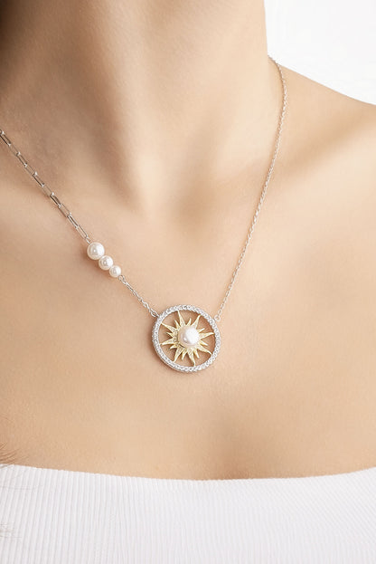 Mirasın Incisi 18 Ayar Beyaz Altın Kaplama 55 Cm Gümüş Güneş Kolye 07301266299