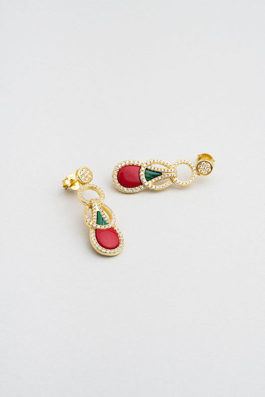 Dejavu 18 Ayar Sarı Altın Kaplama Gümüş Mercan Küpe 07301350844