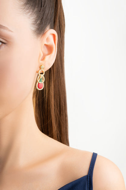 Dejavu 18 Ayar Sarı Altın Kaplama Gümüş Mercan Küpe 07301350844