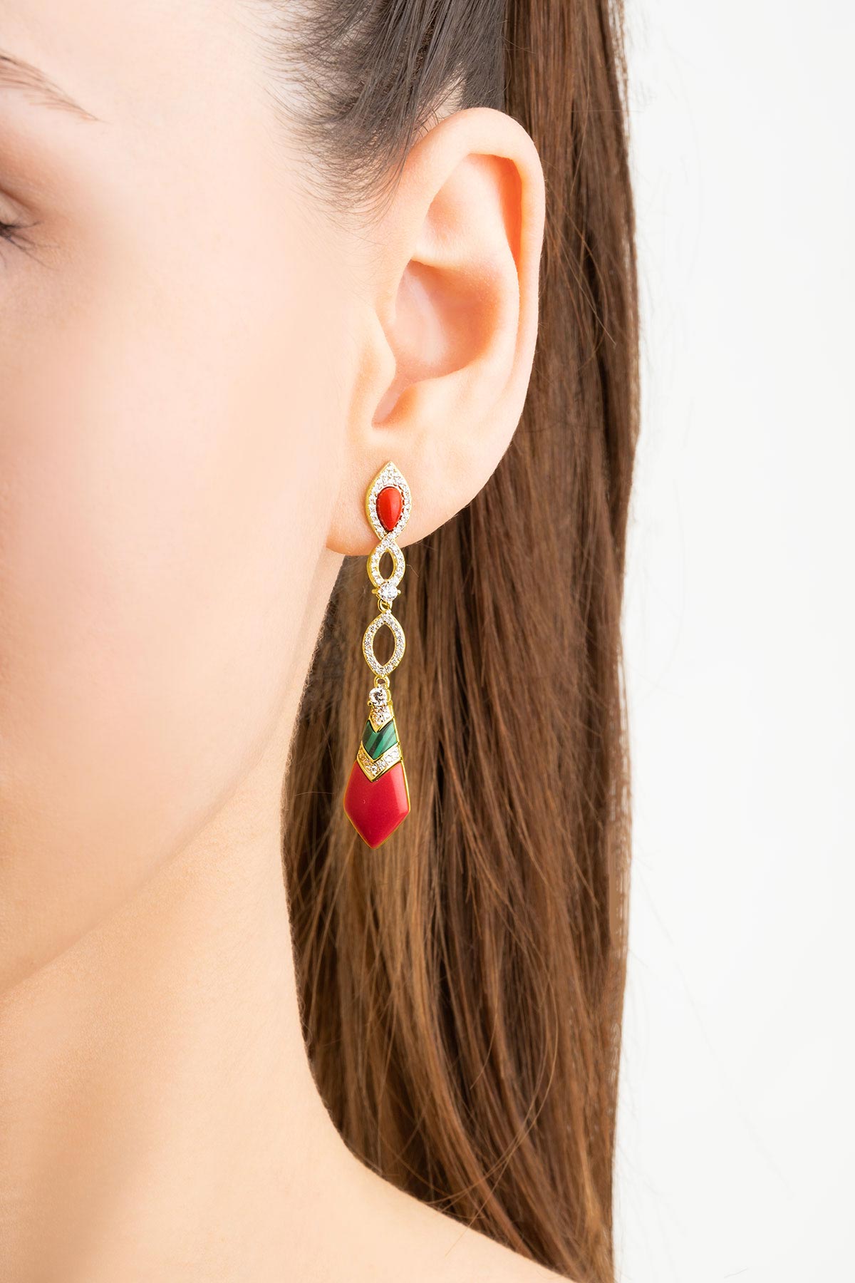 Balance 18 Ayar Sarı Altın Kaplama Gümüş Mercan Küpe 07301370844