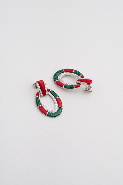 Malahit Ve Mercan Taşlı 18 Ayar Beyaz Altın Kaplama Gümüş Tasarım Kolye 07301390899