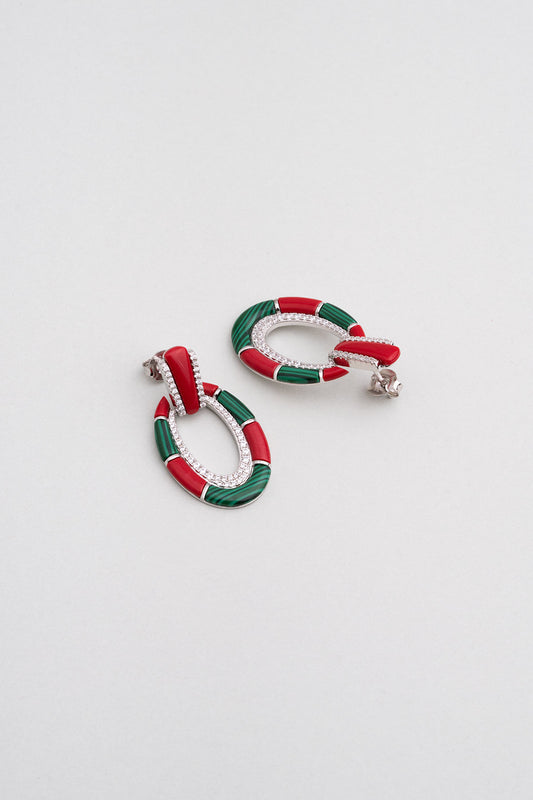 Malahit Ve Mercan Taşlı 18 Ayar Beyaz Altın Kaplama Gümüş Tasarım Kolye 07301390899