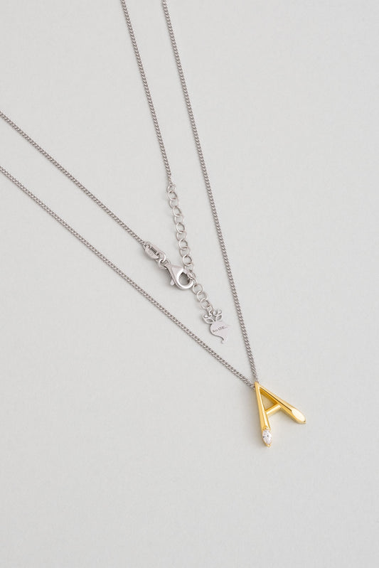 Asimetrik A Harfi 18 Ayar Beyaz Ve Sarı Altın Kaplama 45 Cm Gümüş Harfli Kolye 07302000144