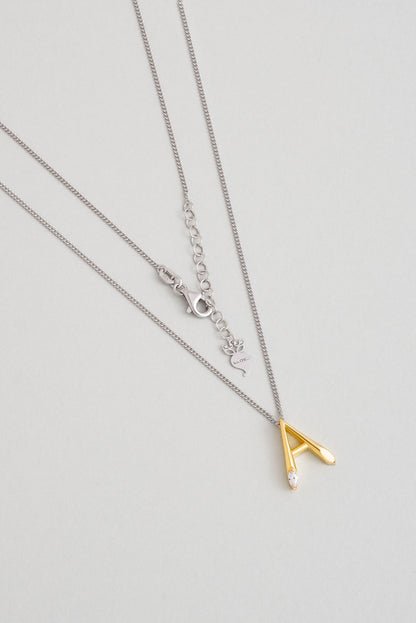 Asimetrik A Harfi 18 Ayar Beyaz Ve Sarı Altın Kaplama 45 Cm Gümüş Harfli Kolye 07302000144