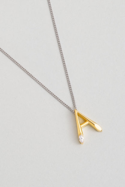 Asimetrik A Harfi 18 Ayar Beyaz Ve Sarı Altın Kaplama 45 Cm Gümüş Harfli Kolye 07302000144