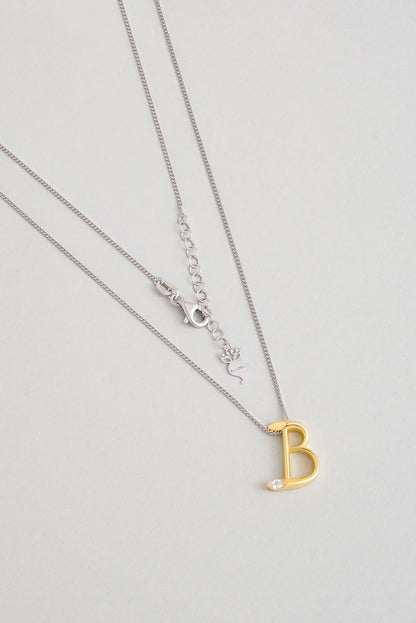 Asimetrik B Harfi 18 Ayar Beyaz Ve Sarı Altın Kaplama 45 Cm Gümüş Harfli Kolye 07302010144