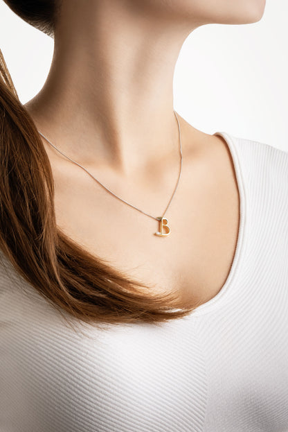 Asimetrik B Harfi 18 Ayar Beyaz Ve Sarı Altın Kaplama 45 Cm Gümüş Harfli Kolye 07302010144