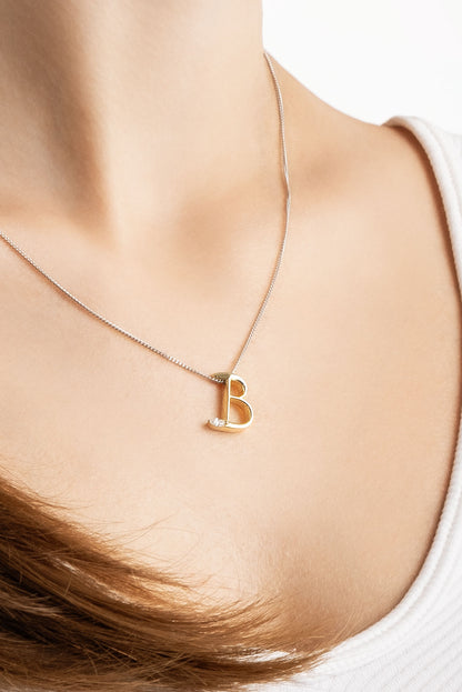 Asimetrik B Harfi 18 Ayar Beyaz Ve Sarı Altın Kaplama 45 Cm Gümüş Harfli Kolye 07302010144