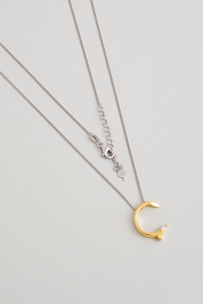 Asimetrik Ç Harfi 18 Ayar Beyaz Ve Sarı Altın Kaplama 45 Cm Gümüş Harfli Kolye 07302030144