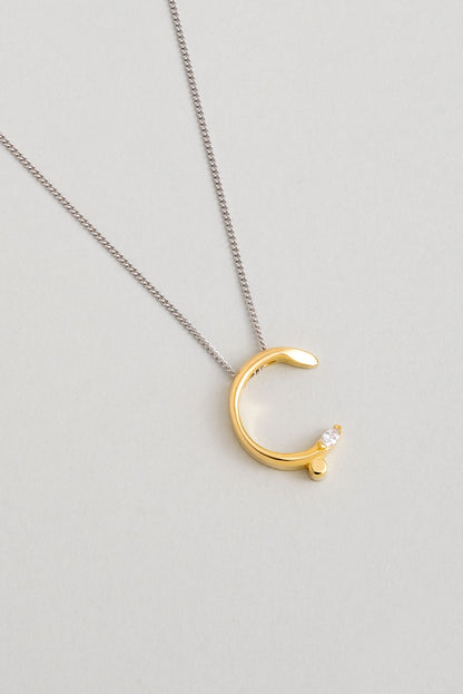 Asimetrik Ç Harfi 18 Ayar Beyaz Ve Sarı Altın Kaplama 45 Cm Gümüş Harfli Kolye 07302030144