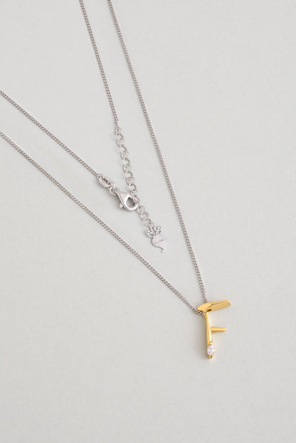 Asimetrik F Harfi 18 Ayar Beyaz Ve Sarı Altın Kaplama 45 Cm Gümüş Harfli Kolye 07302060144