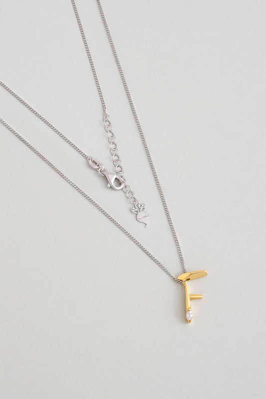 Asimetrik F Harfi 18 Ayar Beyaz Ve Sarı Altın Kaplama 45 Cm Gümüş Harfli Kolye 07302060144
