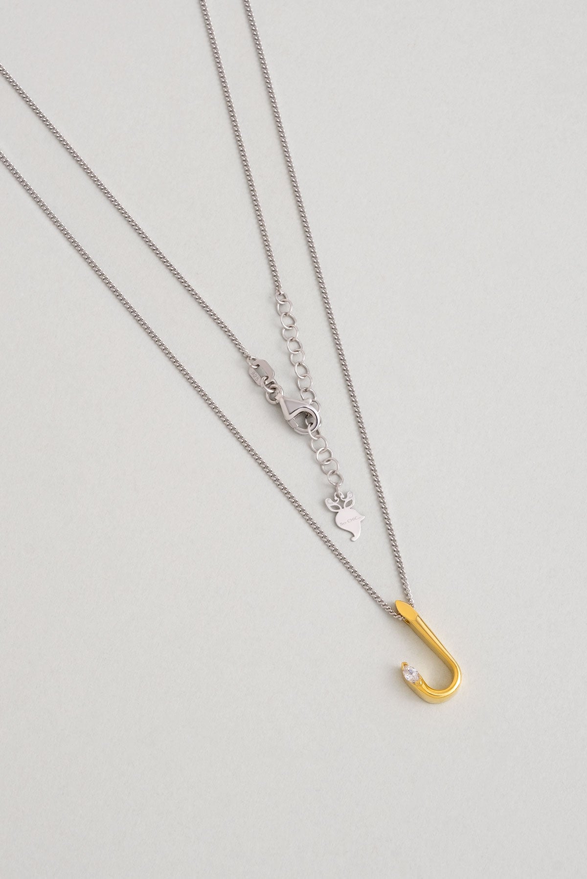 Asimetrik J Harfi 18 Ayar Beyaz Ve Sarı Altın Kaplama 45 Cm Gümüş Harfli Kolye 07302110144