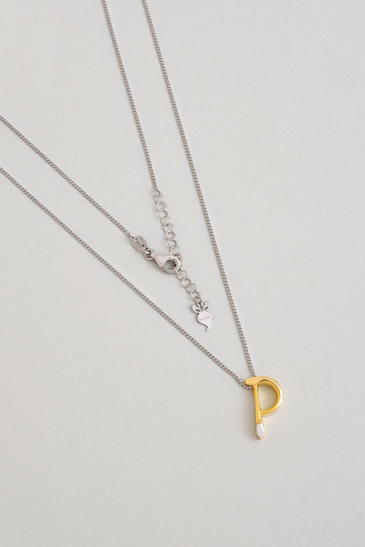 Asimetrik P Harfi 18 Ayar Beyaz Ve Sarı Altın Kaplama 45 Cm Gümüş Harfli Kolye 07302180144