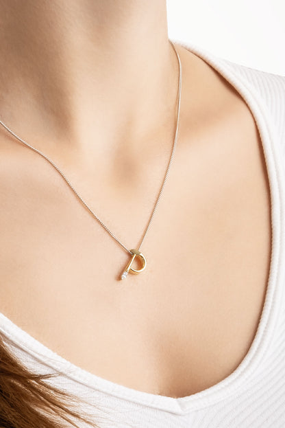 Asimetrik P Harfi 18 Ayar Beyaz Ve Sarı Altın Kaplama 45 Cm Gümüş Harfli Kolye 07302180144