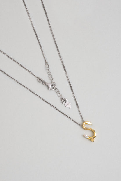 Asimetrik Ş Harfi 18 Ayar Beyaz Ve Sarı Altın Kaplama 45 Cm Gümüş Harfli Kolye 07302210144