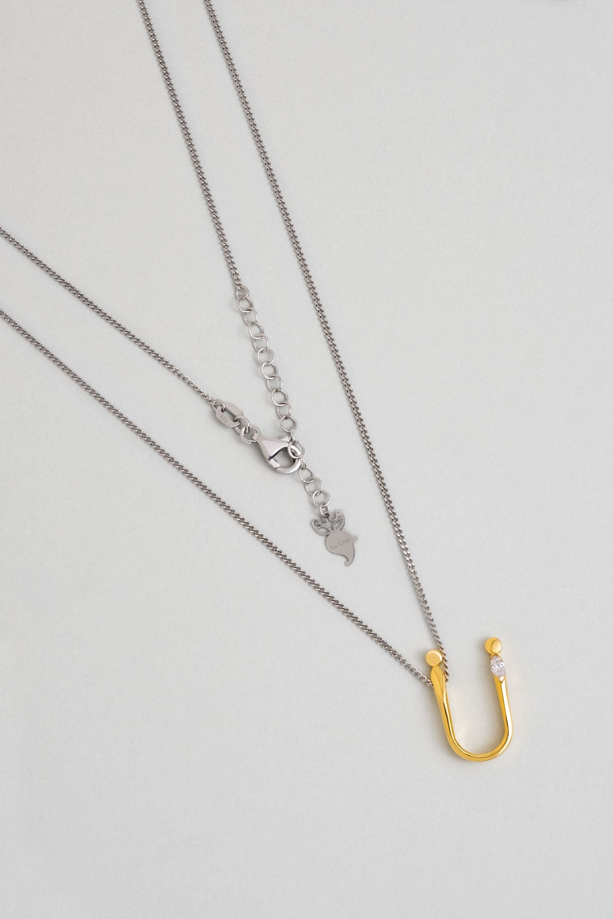 Asimetrik Ü Harfi 18 Ayar Beyaz Ve Sarı Altın Kaplama 45 Cm Gümüş Harfli Kolye 07302240144