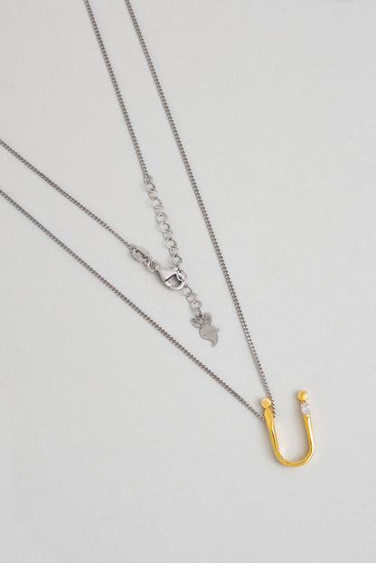 Asimetrik Ü Harfi 18 Ayar Beyaz Ve Sarı Altın Kaplama 45 Cm Gümüş Harfli Kolye 07302240144