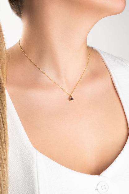 Ametist Serüveni 18 Ayar Sarı Altın Kaplama 44 Cm Gümüş Kolye 07303201744