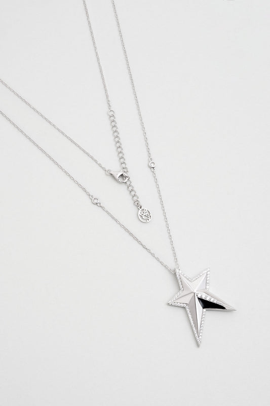 Dilek Yıldızı 18 Ayar Beyaz Altın Kaplama 60 Cm Gümüş Kolye 07304540199