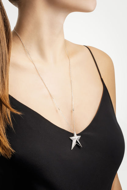 Dilek Yıldızı 18 Ayar Beyaz Altın Kaplama 60 Cm Gümüş Kolye 07304540199