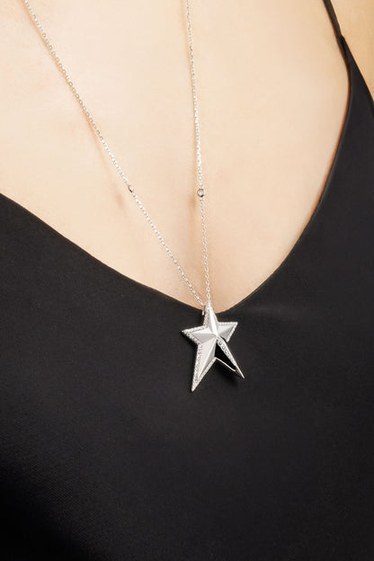 Dilek Yıldızı 18 Ayar Beyaz Altın Kaplama 60 Cm Gümüş Kolye 07304540199