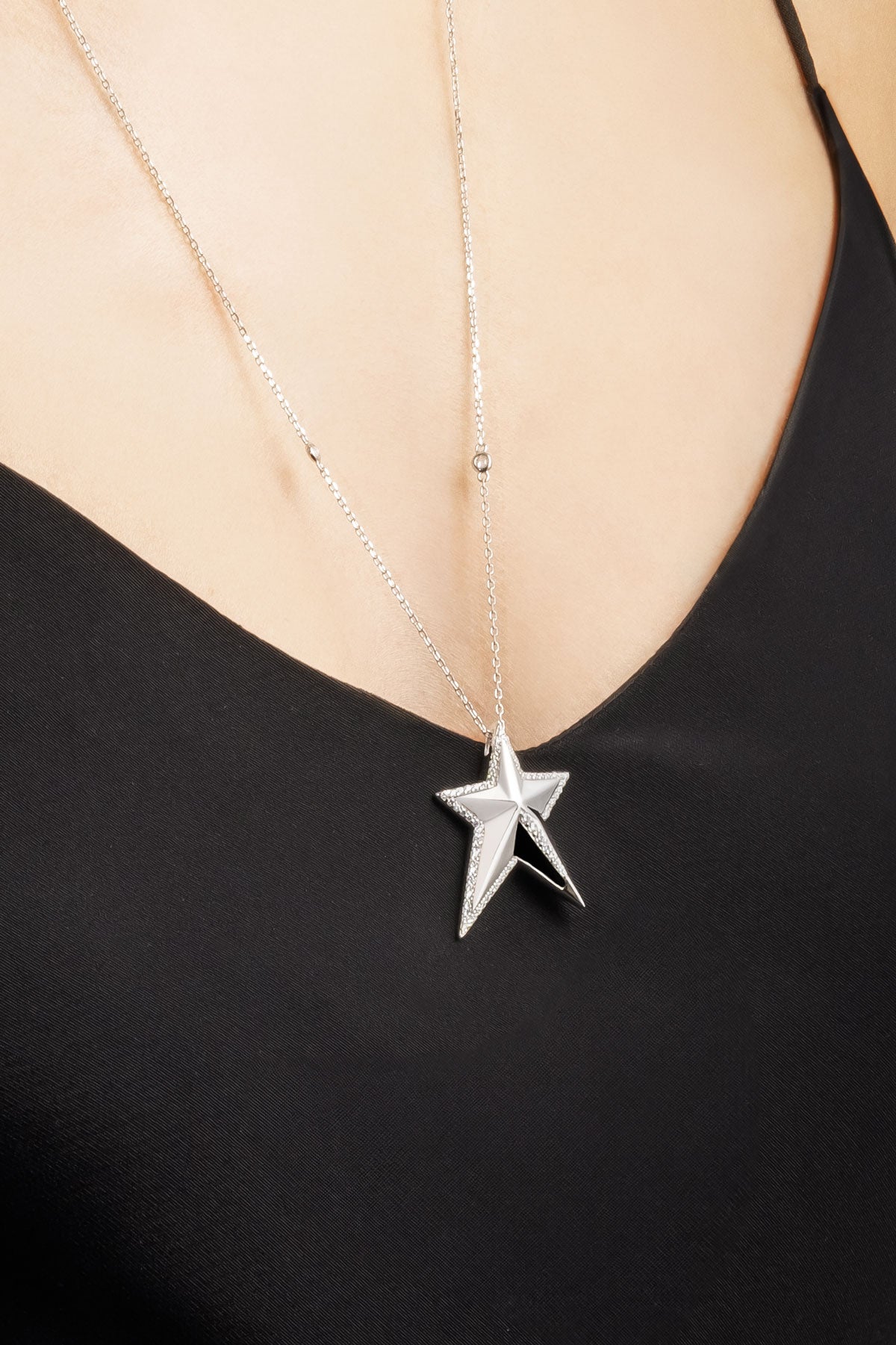 Dilek Yıldızı 18 Ayar Beyaz Altın Kaplama 60 Cm Gümüş Kolye 07304540199