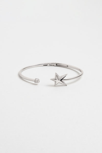 Dilek Yıldızı 18 Ayar Beyaz Altın Kaplama Gümüş Kelepçe Bileklik 07304560199