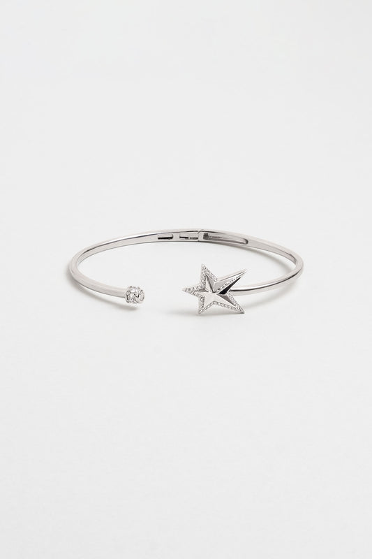 Dilek Yıldızı 18 Ayar Beyaz Altın Kaplama Gümüş Kelepçe Bileklik 07304560199