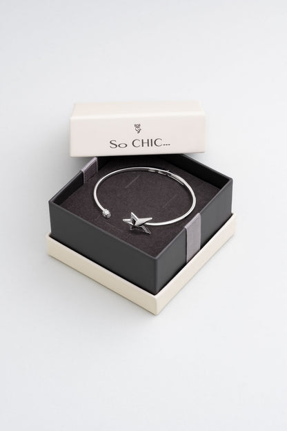 Dilek Yıldızı 18 Ayar Beyaz Altın Kaplama Gümüş Kelepçe Bileklik 07304560199