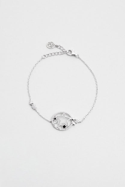 Aşk Yıldızı 18 Ayar Beyaz Altın Kaplama 19 Cm Gümüş Bileklik 07304590199