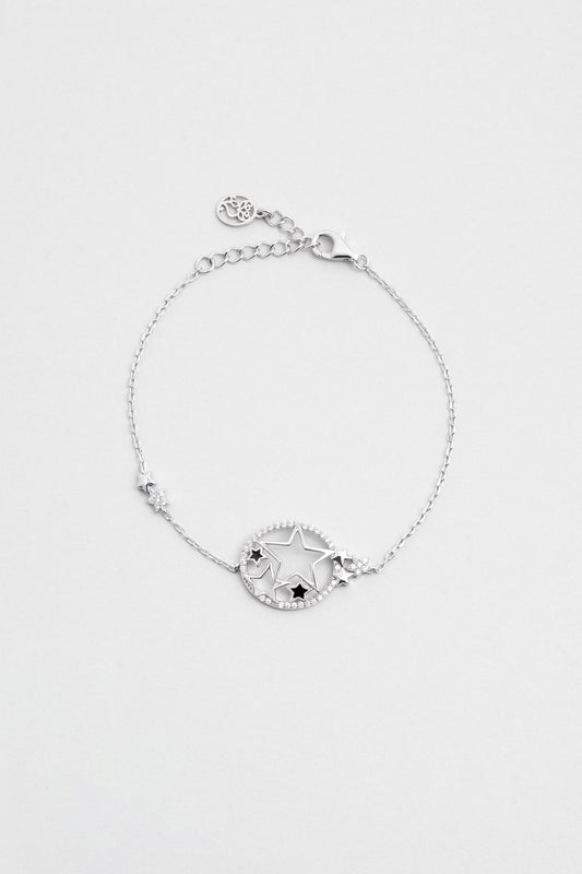 Aşk Yıldızı 18 Ayar Beyaz Altın Kaplama 19 Cm Gümüş Bileklik 07304590199