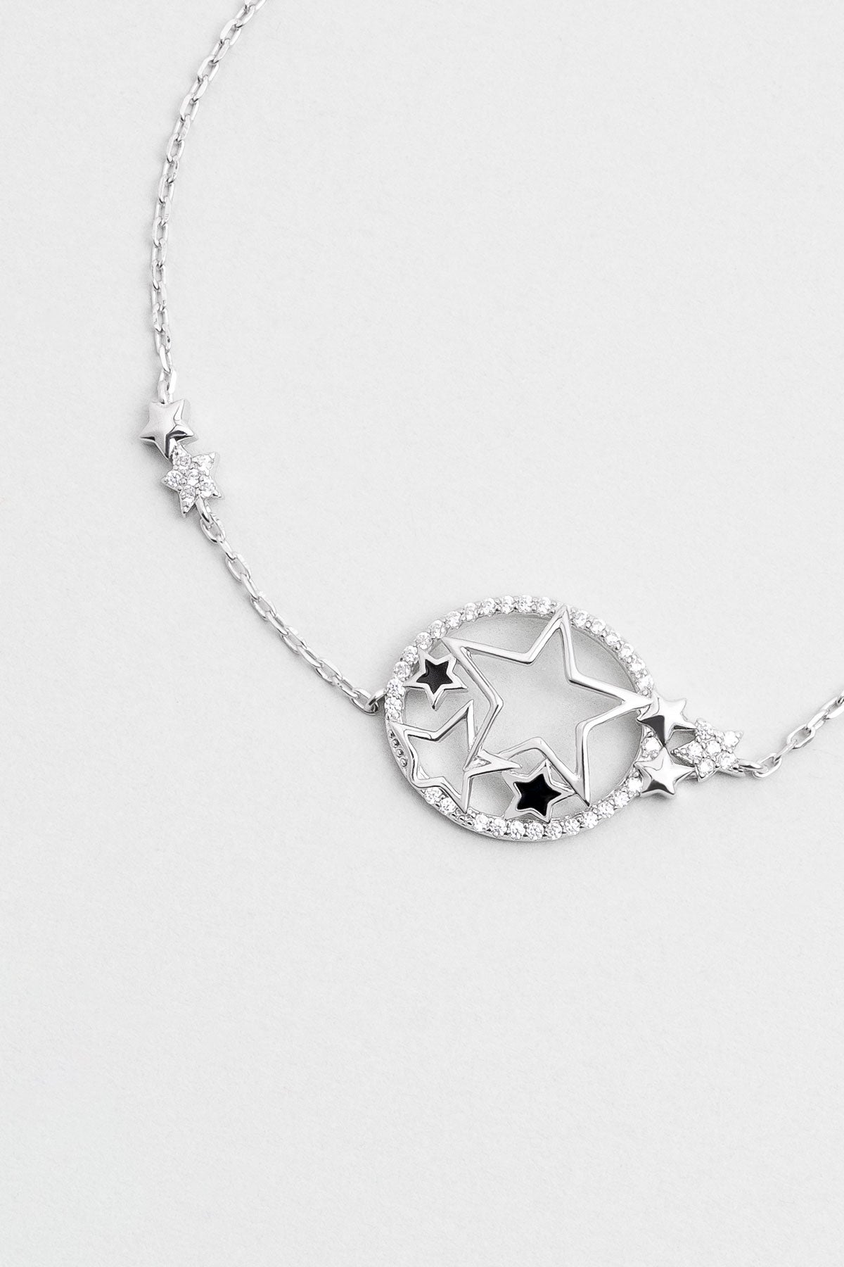 Aşk Yıldızı 18 Ayar Beyaz Altın Kaplama 19 Cm Gümüş Bileklik 07304590199