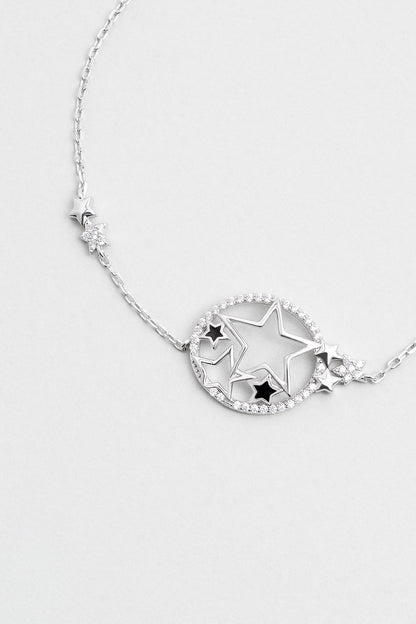 Aşk Yıldızı 18 Ayar Beyaz Altın Kaplama 19 Cm Gümüş Bileklik 07304590199