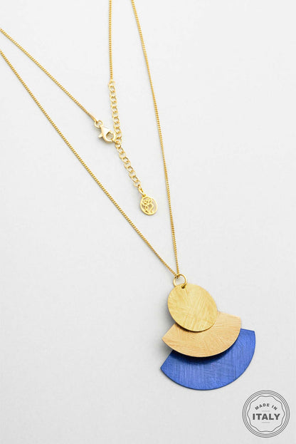 Mavi Petra Güneşi 18 Ayar Sarı Altın Kaplama 45 Cm Gümüş Tasarım Kolye 07307791244