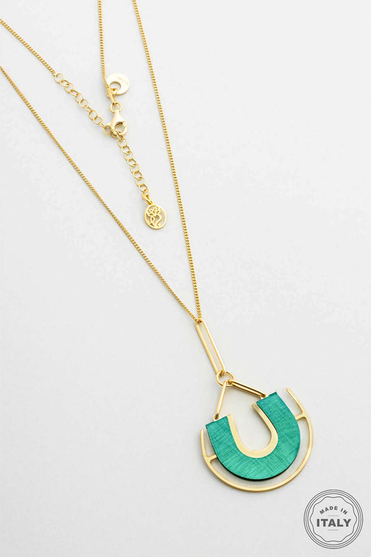 Nil Yeşili 18 Ayar Sarı Altın Kaplama 45 Cm Gümüş Tasarım Kolye 07307800444