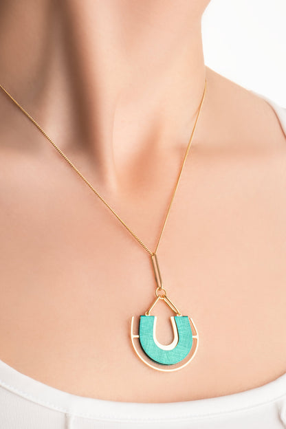 Nil Yeşili 18 Ayar Sarı Altın Kaplama 45 Cm Gümüş Tasarım Kolye 07307800444