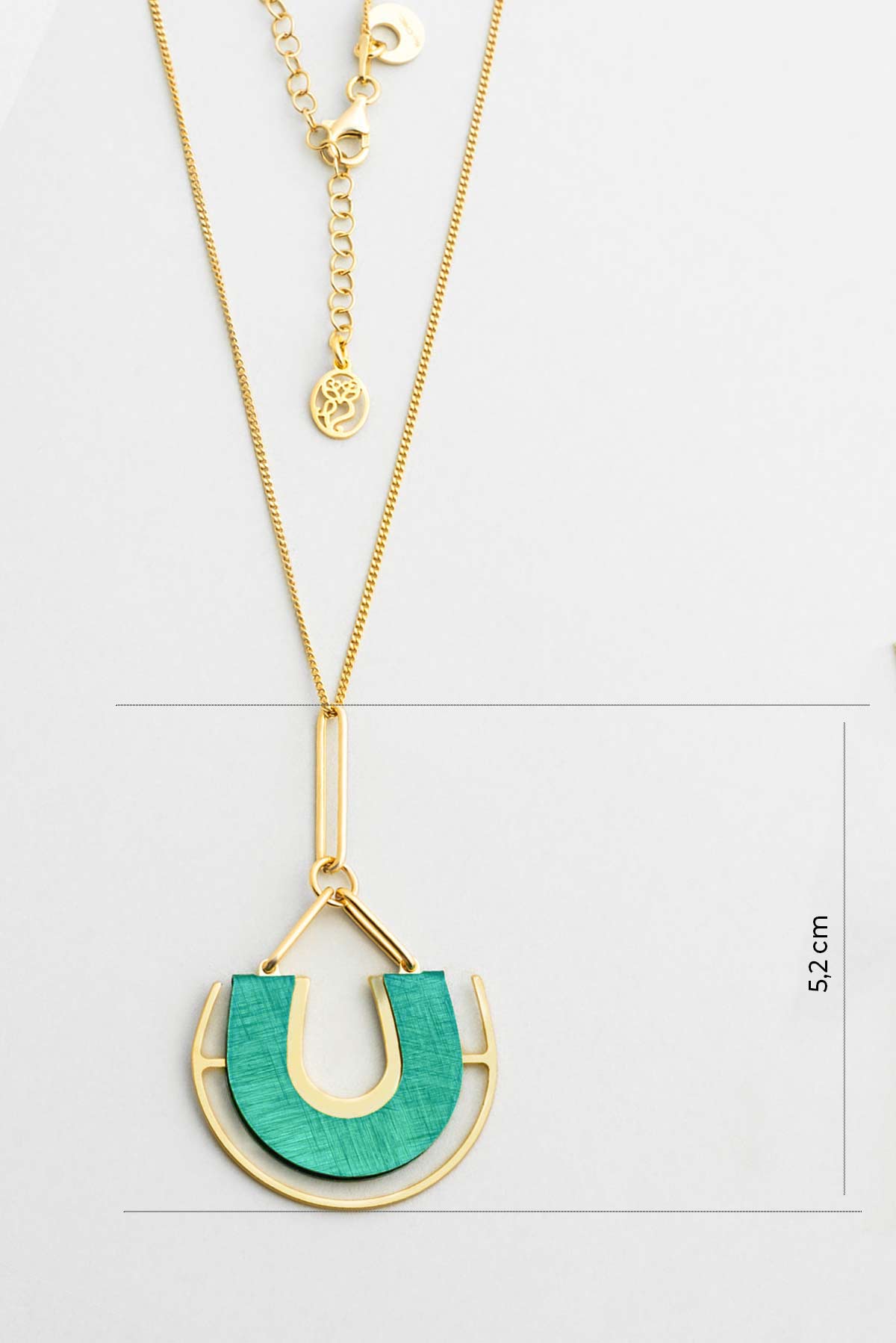 Nil Yeşili 18 Ayar Sarı Altın Kaplama 45 Cm Gümüş Tasarım Kolye 07307800444