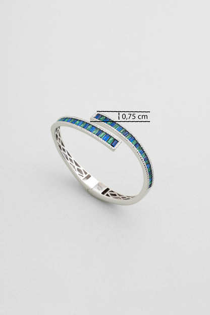 Renkli Baget Taşlı 18 Ayar Beyaz Altın Kaplama Gümüş Kelepçe Bileklik 07307881399