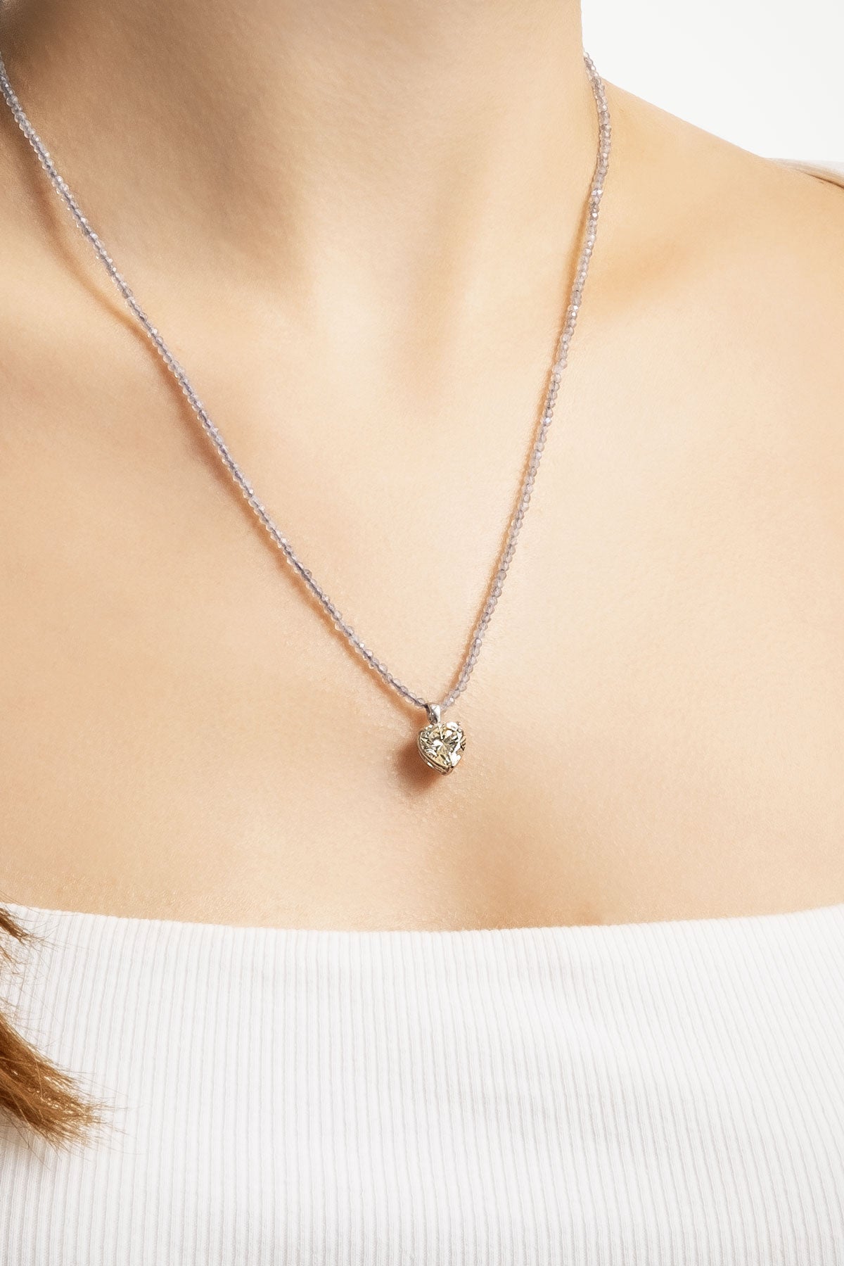 Labradoit Kalp 18 Ayar Beyaz Altın Kaplama 45 Cm Gümüş Kolye 07309019099