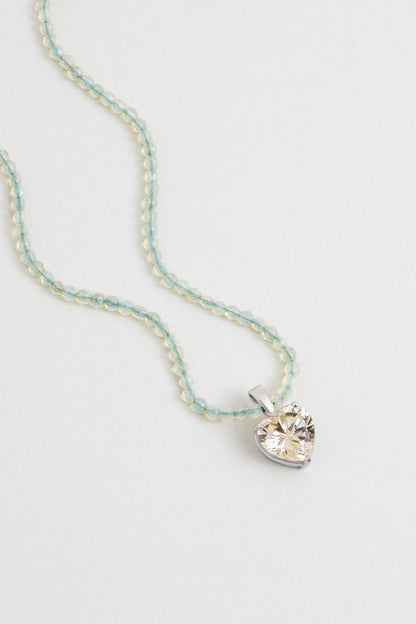 Prehnit Kalp 18 Ayar Beyaz Altın Kaplama 45 Cm Gümüş Kolye 07309049199