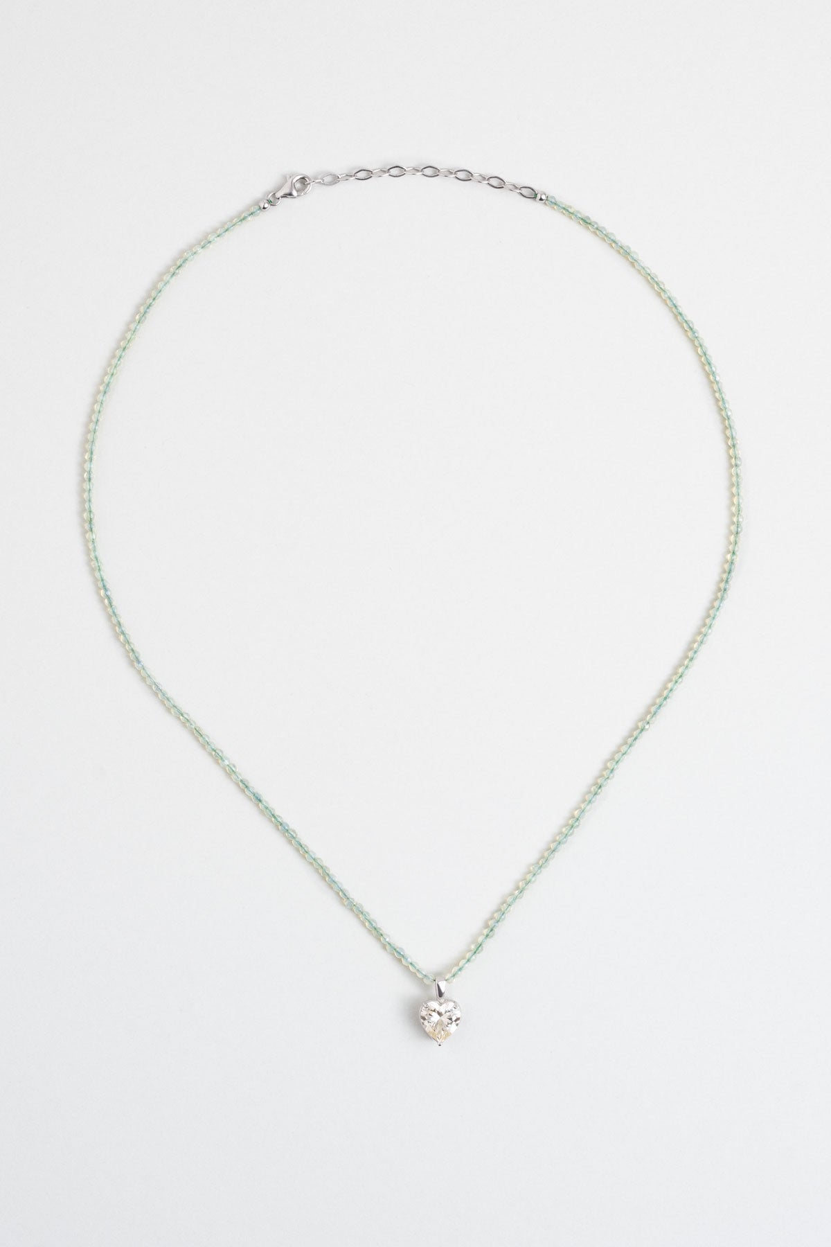 Prehnit Kalp 18 Ayar Beyaz Altın Kaplama 45 Cm Gümüş Kolye 07309049199