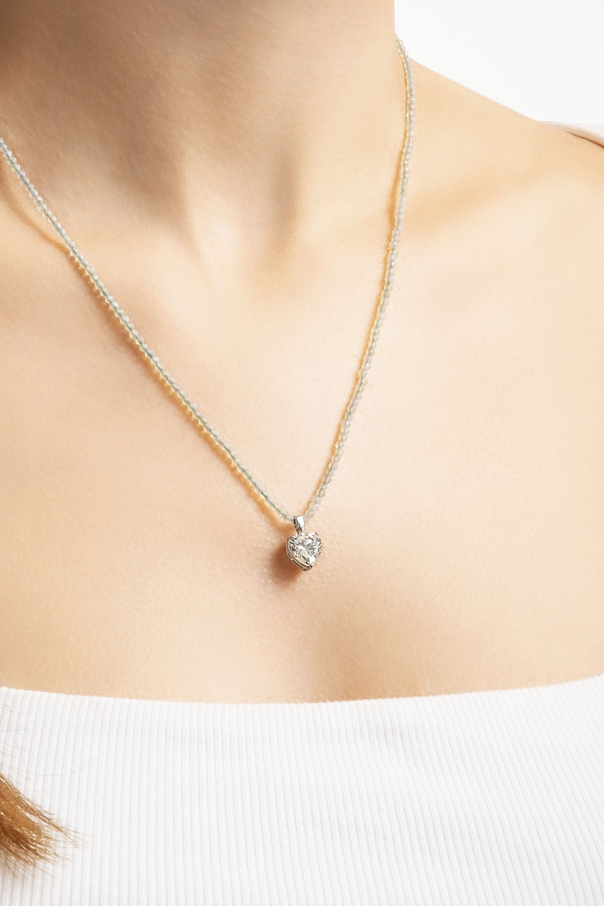 Prehnit Kalp 18 Ayar Beyaz Altın Kaplama 45 Cm Gümüş Kolye 07309049199